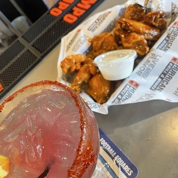 Hurricane Grill & Wings - Passion fruit Margarita and bone 10 Bone-In Wings. Boss & Sweet Red chili sauce - American Near Me - Chula Vista, California