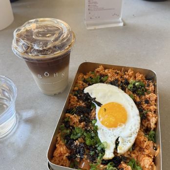 Sohn - Kimchi fried rice and banana oat milk latte - Cafes Near Me - San Francisco, California Sohn - Kimchi fried rice and banana oat milk latte - Cafes Near Me - San Francisco, California