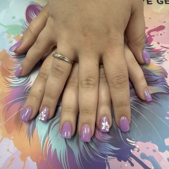 Turbo Nails - purple acrylics with a flower - Nail Salons Near Me - Cottage Grove, Minnesota Turbo Nails - purple acrylics with a flower - Nail Salons Near Me - Cottage Grove, Minnesota