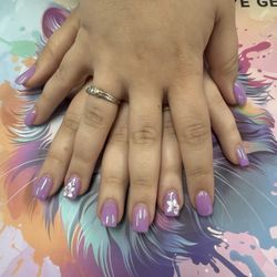 Turbo Nails - Purple acrylics with a flower