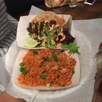 Seoul Taco - Steak taco with side of kimchi fried rice - Korean Near Me - Chicago, Illinois Seoul Taco - Steak taco with side of kimchi fried rice - Korean Near Me - Chicago, Illinois