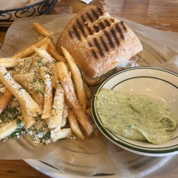 Mandola's Italian - Half grilled chicken panini with garlic fries. - Italian Near Me - Austin, Texas