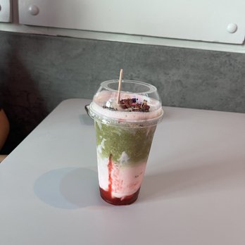 Popfancy Dessert Bar - Strawberry matcha latte - Desserts Near Me - Houston, Texas