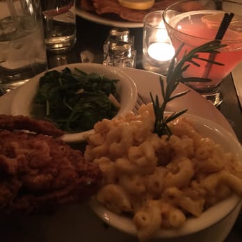 Melba's Restaurant - Fried chicken with Mac and cheese and sautéed spinach. - Southern Near Me - New York, New York