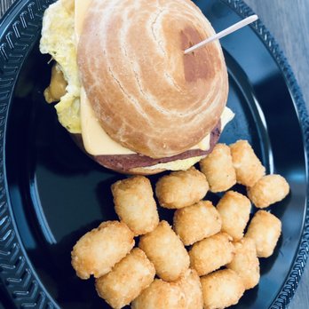 Aunties Cafe - Spam breakfast sandwich, side of tots - Breakfast & Brunch Near Me - Gardena, California