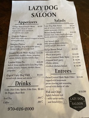 Menu photo 3 Lazy Dog Saloon Ridgway, CO Menu photo 3 Lazy Dog Saloon Ridgway, CO