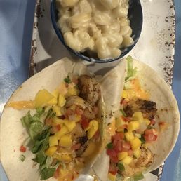 Shrimp Tacos with Mac and Cheese