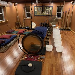 Edie & Daran at Healing Earth Resources - The sound healing sanctuary set up for a small private group.