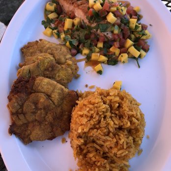 Red Hare Brewing & Distilling - Grilled salmon with plantains and Spanish rice - Breweries Near Me - Marietta, Georgia