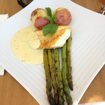Cafe Rose Express - Halibut with basil cream sauce. Excellent!! - American Near Me - Costa Mesa, California