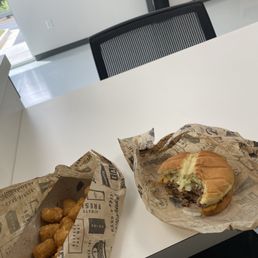 Tator tots and bacon cheese burger