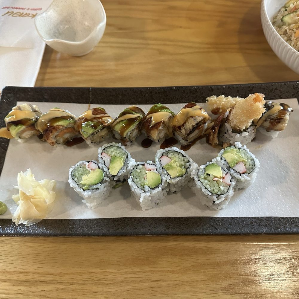 Kaiju Sushi & Ramen Bar - California roll (bottom) & Phoenix roll (top) - Sushi Bars Near Me - Berlin, Maryland Kaiju Sushi & Ramen Bar - California roll (bottom) & Phoenix roll (top) - Sushi Bars Near Me - Berlin, Maryland