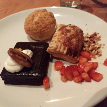 Parkside - Dessert Sampler: cream puff, brownie and apple fritter. Loved the fritter the most! - Seafood Near Me - Austin, Texas Parkside - Dessert Sampler: cream puff, brownie and apple fritter. Loved the fritter the most! - Seafood Near Me - Austin, Texas