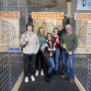Axe of Faith - Our crew after an hour of hitting and missing the target - Axe Throwing Near Me - Muncy, Pennsylvania Axe of Faith - Our crew after an hour of hitting and missing the target - Axe Throwing Near Me - Muncy, Pennsylvania