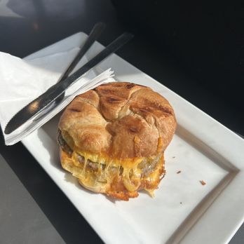 Trifecto Bar - sausage, egg & cheese on a croissant. - Coffee & Tea Near Me - Clarksville, Maryland