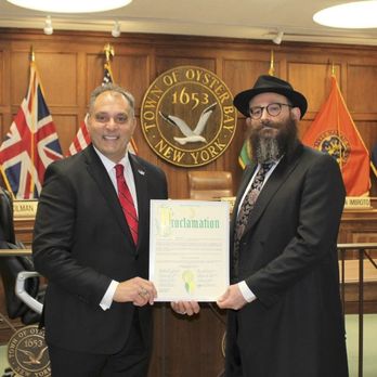 Miyad - Rabbi Channa being recognized by Supervisor Joe Saladino (Town of Oyster Bay) - Adult Education Near Me - Jericho, New York