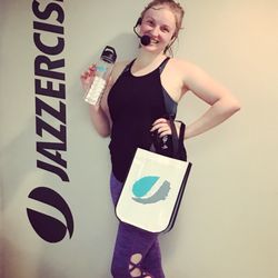 Jazzercise - Our owner with goody bag for new customers!
