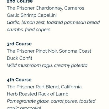 West End Bar & Kitchen - Menu -- Prisoner Wine Dinner (11/21/2024) - American Near Me - Del Mar, California West End Bar & Kitchen - Menu -- Prisoner Wine Dinner (11/21/2024) - American Near Me - Del Mar, California