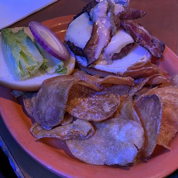 JAX Food & Games - Burger with chips - New American Near Me - Killington, Vermont