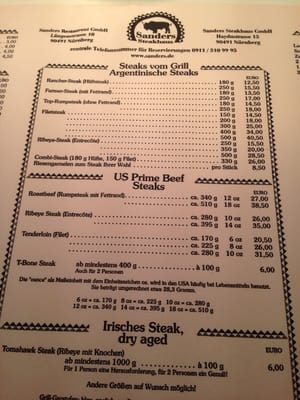 Menu photo 4 Sanders Steakhaus Nuremberg, BY Menu photo 4 Sanders Steakhaus Nuremberg, BY