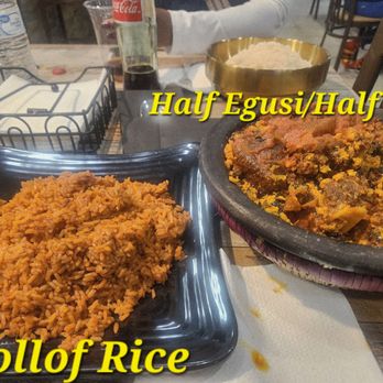 Famous Princess Kitchen - Half Egusi/Half Efo & Jollof rice. - African Near Me - Houston, Texas Famous Princess Kitchen - Half Egusi/Half Efo & Jollof rice. - African Near Me - Houston, Texas
