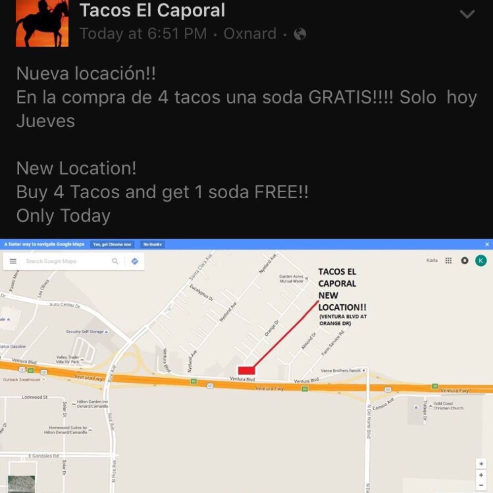Tacos El Caporal - Oxnard - New location in Nyeland Acres, corner of Ventura Blvd and Orange Dr. - Food Trucks Near Me - Oxnard, California Tacos El Caporal - Oxnard - New location in Nyeland Acres, corner of Ventura Blvd and Orange Dr. - Food Trucks Near Me - Oxnard, California