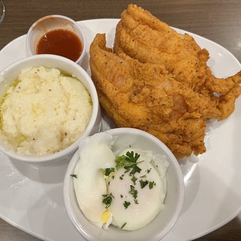 Double Nickel - Catfish, grits and poached eggs - Breakfast & Brunch Near Me - Cleveland, Ohio Double Nickel - Catfish, grits and poached eggs - Breakfast & Brunch Near Me - Cleveland, Ohio