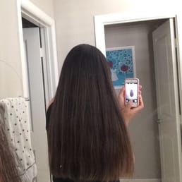 Asked Mina for U shaped, long layers. Got a straight across cut, choppy layers, and a random chunk of hair left in the middle. Asked Mina for U shaped, long layers. Got a straight across cut, choppy layers, and a random chunk of hair left in the middle.