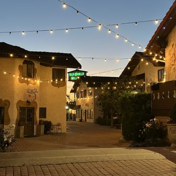 Biergarten at Old World - Outside area at night - German Near Me - Huntington Beach, California