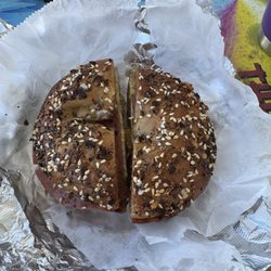 The Luv Shak - Yummy everything bagel with ham, egg, and cheese.