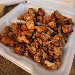 Jade Hibachi Grill - Dry chicken on a plate of grease.