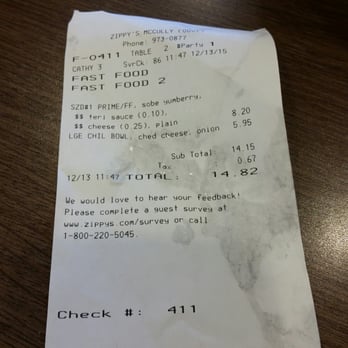Zippy's McCully - Recipt of order - Fast Food Near Me - Honolulu, Hawaii Zippy's McCully - Recipt of order - Fast Food Near Me - Honolulu, Hawaii
