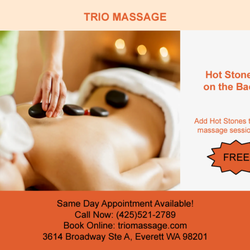 Trio Massage - Add hot stones to your massage session for FREE!