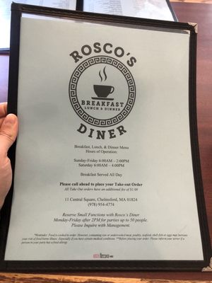 Menu photo 4 Rosco's Diner Chelmsford, MA