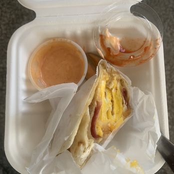 Chapter II Coffee - Said omelette wrap, with a container of what was separated mayo and sriracha that I had to take a spoon and mix together. - Coffee & Tea Near Me - Long Beach, California Chapter II Coffee - Said omelette wrap, with a container of what was separated mayo and sriracha that I had to take a spoon and mix together. - Coffee & Tea Near Me - Long Beach, California