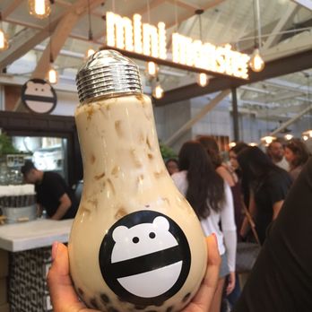 Mini Monster Cafe - Jasmine milk tea with half the serving of boba in the lightbulb jar - Bubble Tea Near Me - Anaheim, California