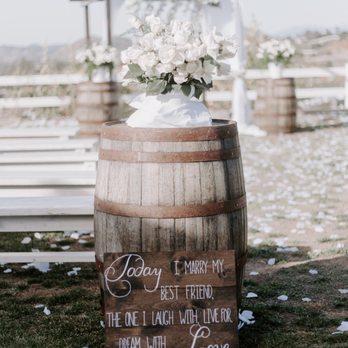 Rustic Events - Sign with wine barrel - Party Equipment Rentals Near Me