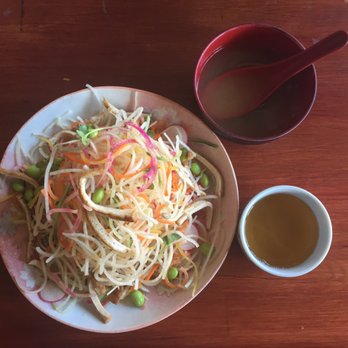 Cha-Ya - Senroppon salad (shredded), house miso soup, green tea. Yumyumz! - Japanese Near Me - Berkeley, California