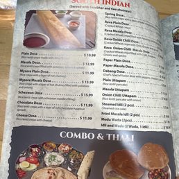 Menu showing Dosas that Honest is not willing to take orders on over the weekends and asking me to come on weekdays!