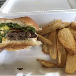 Bruender's Corner Mart - Special of the day - California burger with potato wedges.