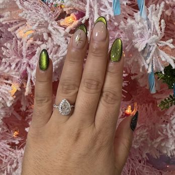 Lumina Nails Lounge - Gel X with green cat eye and a gold star - Nail Salons Near Me - Anaheim, California Lumina Nails Lounge - Gel X with green cat eye and a gold star - Nail Salons Near Me - Anaheim, California