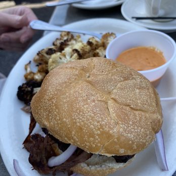 Barracudas Locust Point Tavern - Pork sandwich w cauliflower - New American Near Me - Baltimore, Maryland Barracudas Locust Point Tavern - Pork sandwich w cauliflower - New American Near Me - Baltimore, Maryland