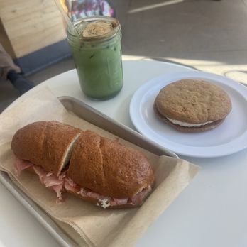 Lavender & Honey - Prosciutto Fig Sandwich , Apple Pie Matcha - 16 oz. - ICED - Coffee & Tea Near Me - Pasadena, California