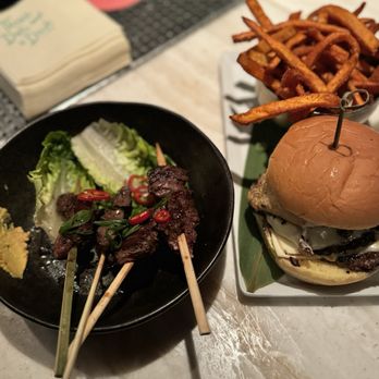 Three Dots and A Dash - Prime Skirt Steak Skewers and Lil Kahuna Burger - Asian Fusion Near Me - Chicago, Illinois Three Dots and A Dash - Prime Skirt Steak Skewers and Lil Kahuna Burger - Asian Fusion Near Me - Chicago, Illinois