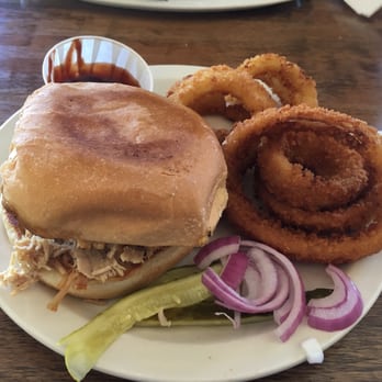 Pie in the Sky Pie Co. - BBQ pulled pork sandwich & onions ring! Yummy! - Bakeries Near Me - Conroe, Texas Pie in the Sky Pie Co. - BBQ pulled pork sandwich & onions ring! Yummy! - Bakeries Near Me - Conroe, Texas