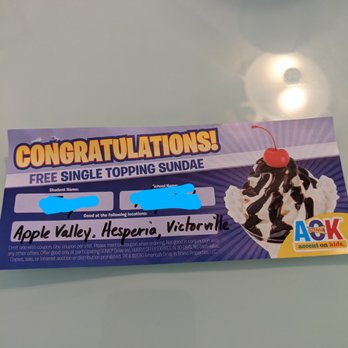 Sonic Drive-In - No date is listed on the coupon and the school is providing these to the students. - Burgers Near Me - Apple Valley, California
