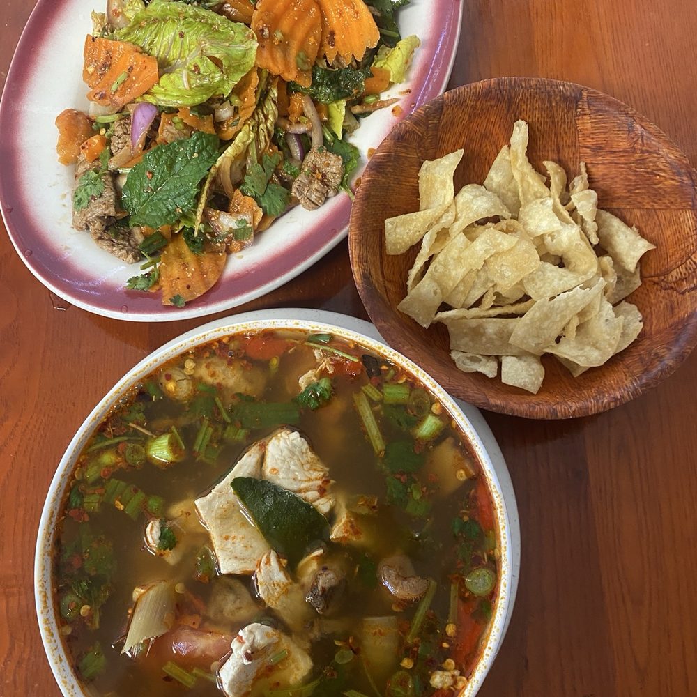 Bangkok Thai Restaurant - Tom Yum & sliced beef salad. - Thai Near Me - Lubbock, Texas Bangkok Thai Restaurant - Tom Yum & sliced beef salad. - Thai Near Me - Lubbock, Texas