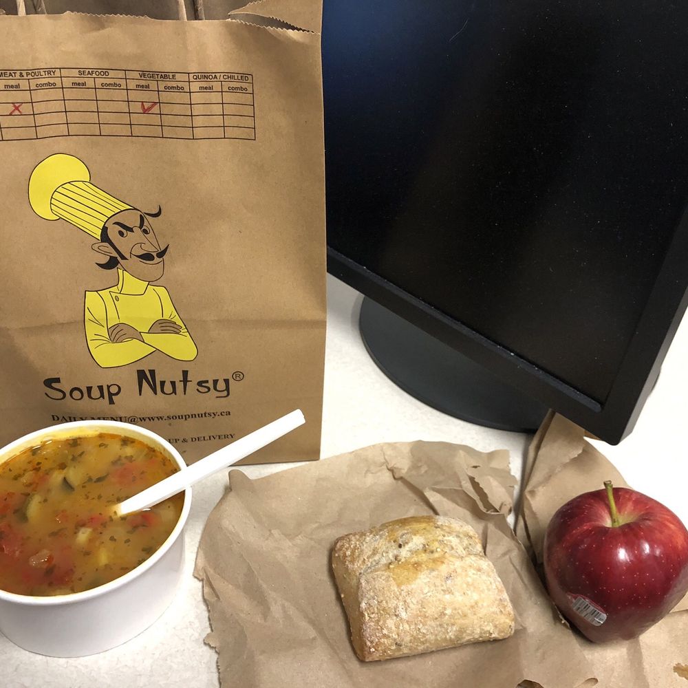 Soup Nutsy - Moroccan Madness Vegetable Medley soup with side multigrain ciabatta and apple. - Soup Near Me - Toronto, Ontario Soup Nutsy - Moroccan Madness Vegetable Medley soup with side multigrain ciabatta and apple. - Soup Near Me - Toronto, Ontario