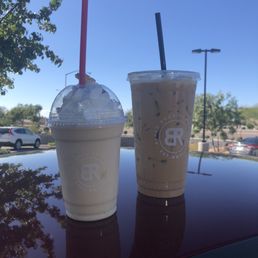 Small blended chai w/ whipped cream and cinnamon garnish & medium iced coffee latte Small blended chai w/ whipped cream and cinnamon garnish & medium iced coffee latte