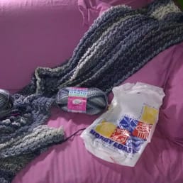 Yarn bee: first love: blueberry hill. $5.99 regular price, $3.87 with 40% off coupon and tax.  Using it to crochet a blanket!